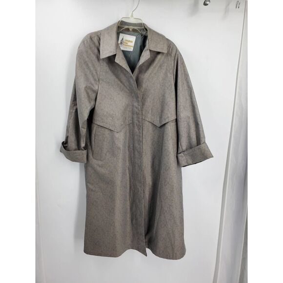 LONDON FOG women's petite 8 grey floral trench coat
